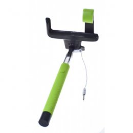 Držák - tyč pro focení selfie s tlačítkem - zelený